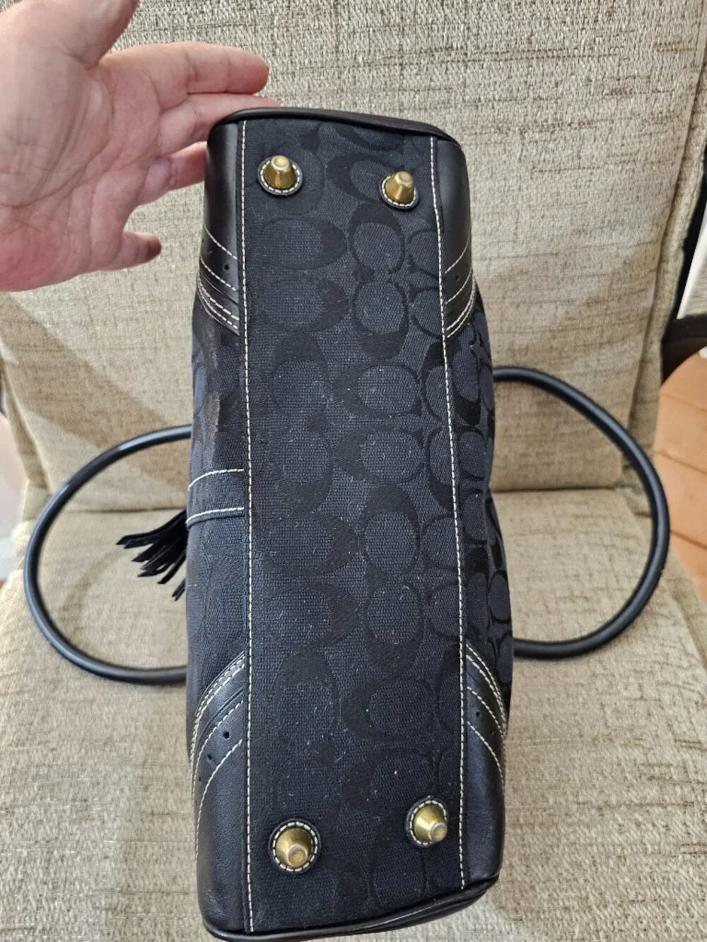 Vintage Coach 10507 Black Signature Jacquard Leather Satchel Y2K 2007